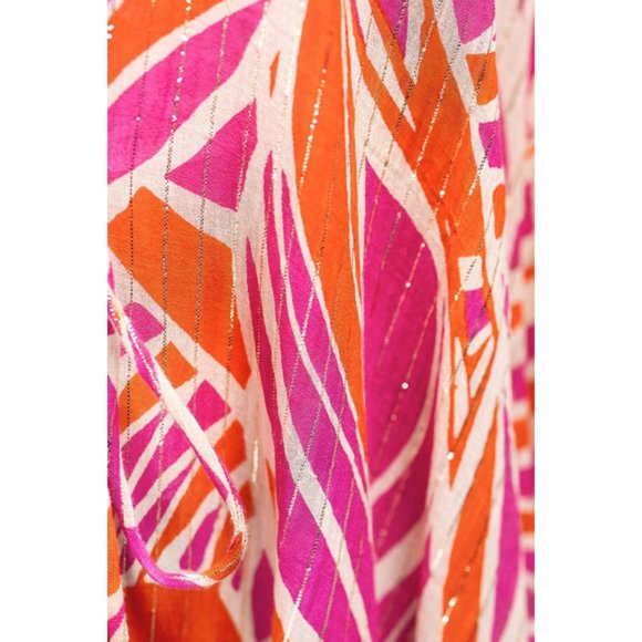 Chelsea Metallic Stripe Palm Leaf Tropical Coverup Open Wrap Kimono Top One Size - Picture 6 of 7